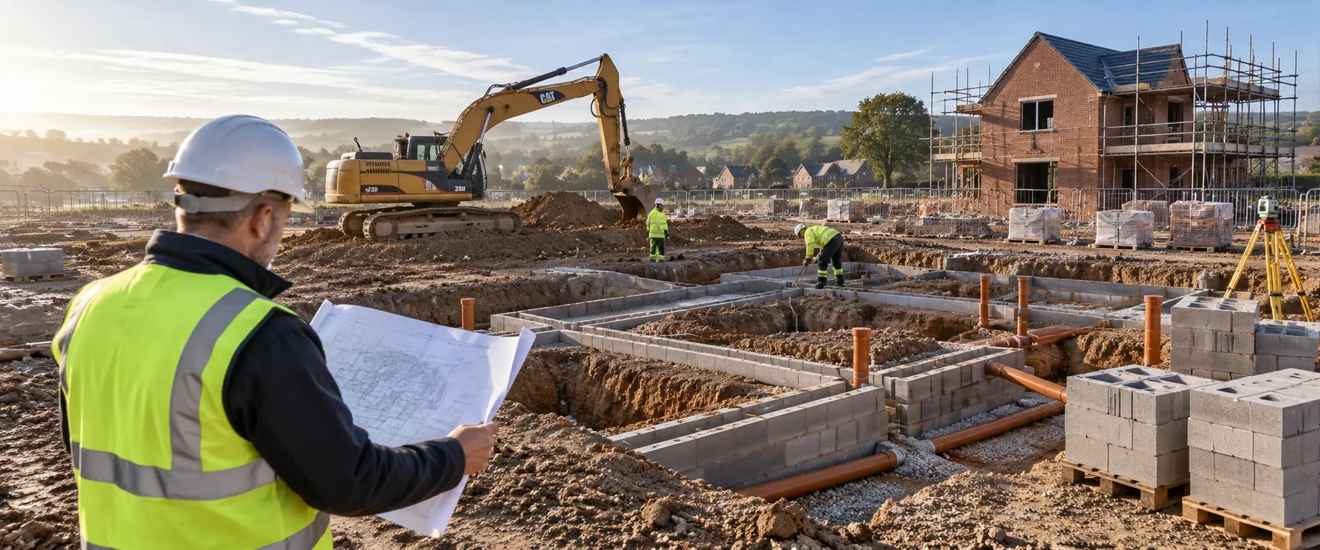 Groundworks and brick construction on a residential development